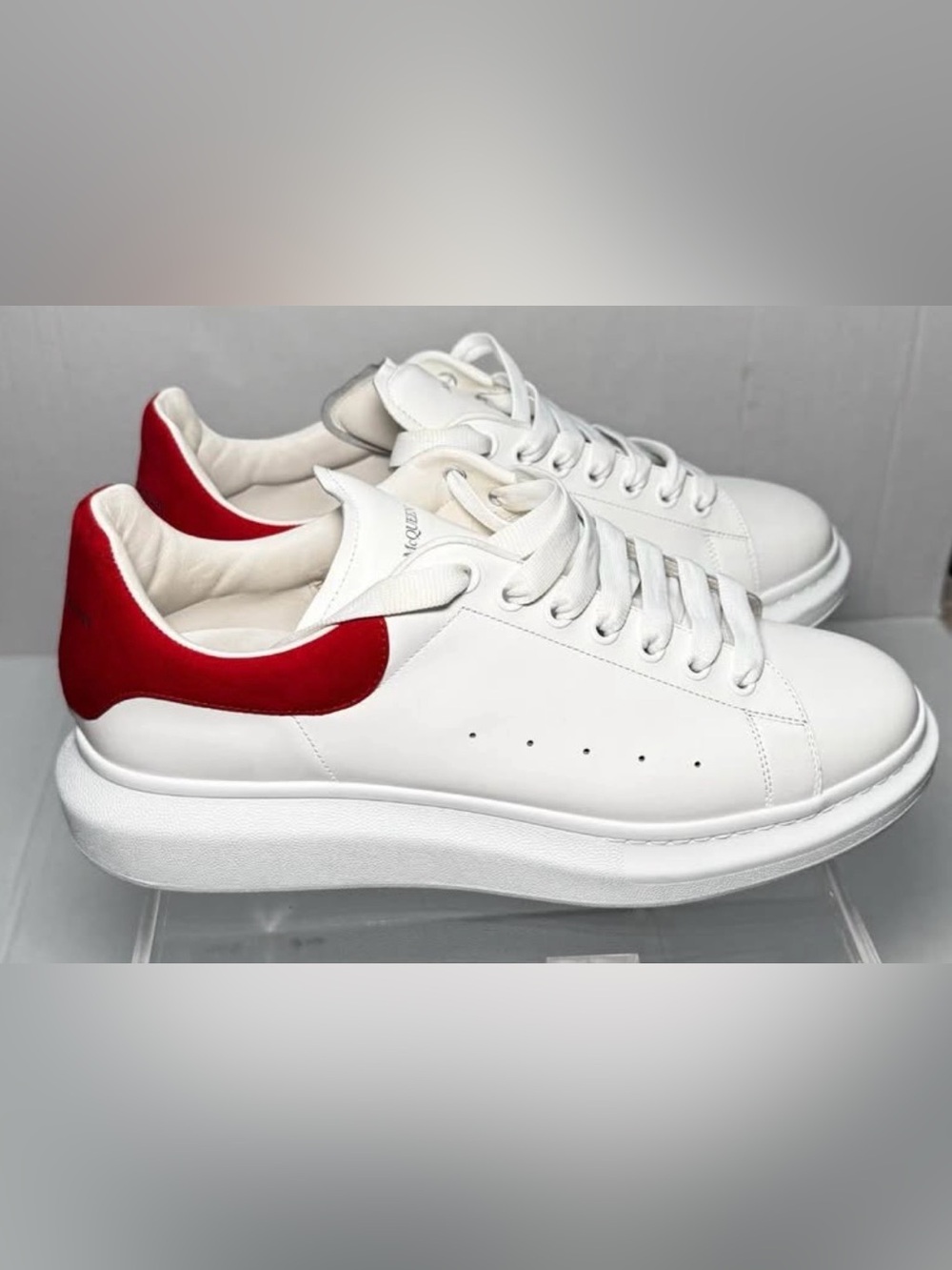 Alexander McQueen White Leather Platform Sneakers with Red Heel